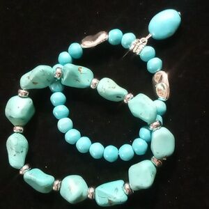 Turquoise stone beaded bracelet 2 treated bracelets nwot